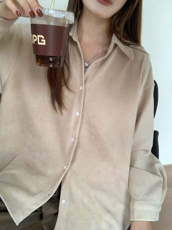 坑條絨大版襯衫 