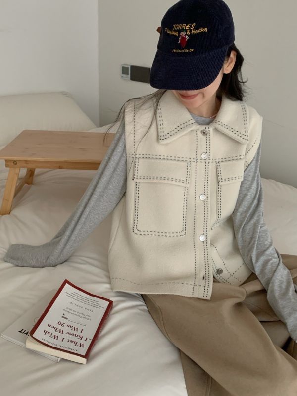 水貂毛連帽背心 