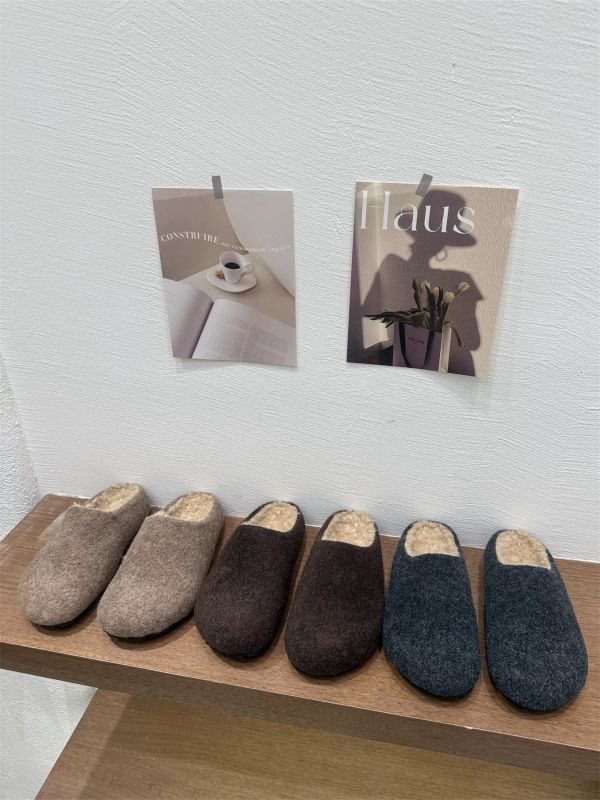 增高厚底3公分｜韓系毛呢內加絨毛圓頭半拖鞋懶人鞋 美人鞋窩 👠現貨+預購｜增高厚底3公分｜韓系毛呢內加絨毛圓頭半拖鞋懶人鞋｜秋冬新款厚底包頭半拖毛毛拖鞋女款外穿保暖棉鞋♥