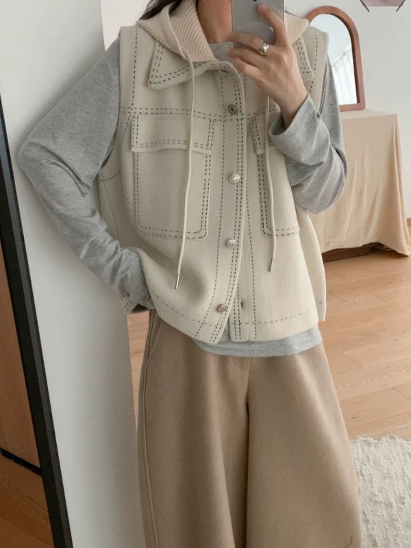 水貂毛連帽背心 