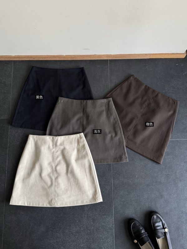 麂皮絨側拉鍊短裙鬆緊 