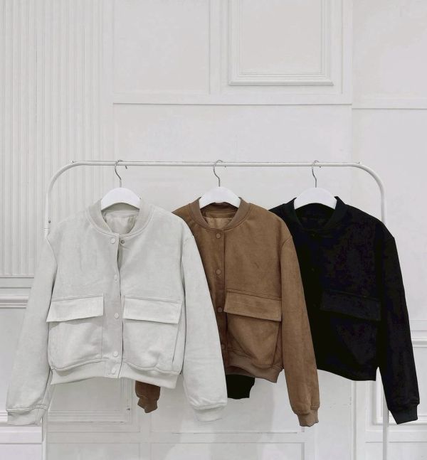 接羅紋 麂皮拉鍊外套 