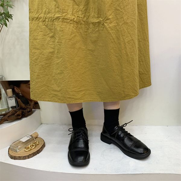 復古英倫牛津小方頭平底鞋、真皮皮鞋 美人鞋窩 👠 韓國人氣｜真皮牛皮版｜復古英倫牛津小圓頭平底鞋、真皮皮鞋｜@love 花猴｜小個子增高3公分｜磨砂麂皮絨