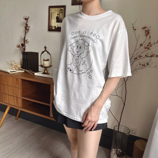 韓式熊熊圖案寬鬆短T 