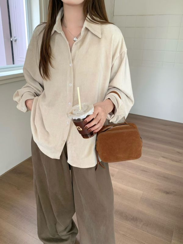 坑條絨大版襯衫 