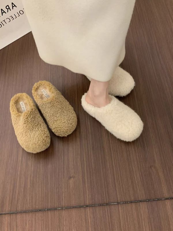 小個子內增高4公分｜保暖內加絨厚底羊羔毛懶人鞋半拖鞋 美人鞋窩 👠現貨+預購｜小個子內增高4公分｜保暖內加絨厚底羊羔毛懶人鞋半拖鞋｜兩色 韓系搭配襪子一起穿超減齡又可愛