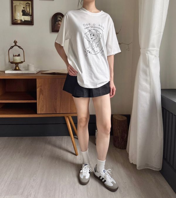 韓式熊熊圖案寬鬆短T 
