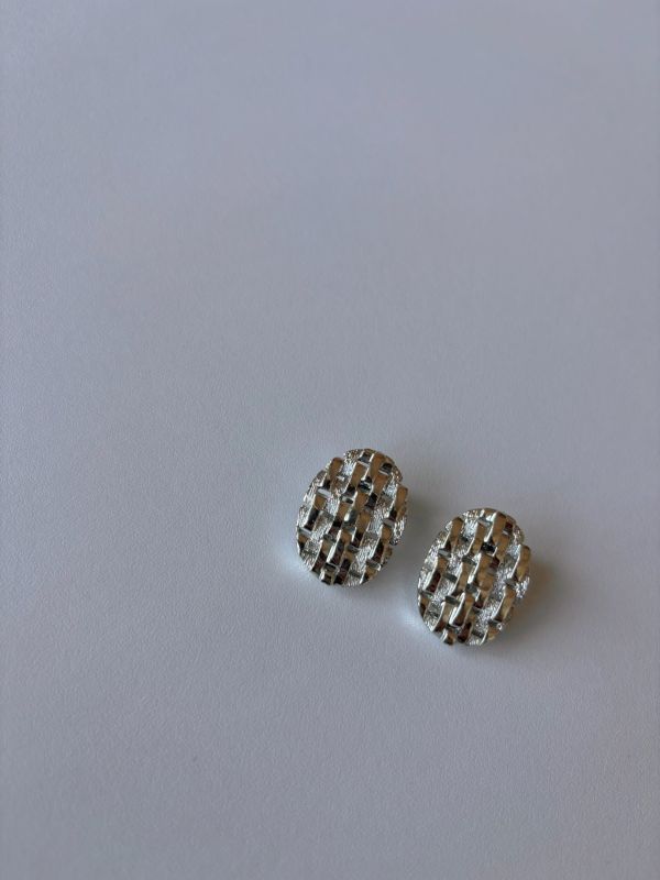 橢圓銀色編制耳夾 