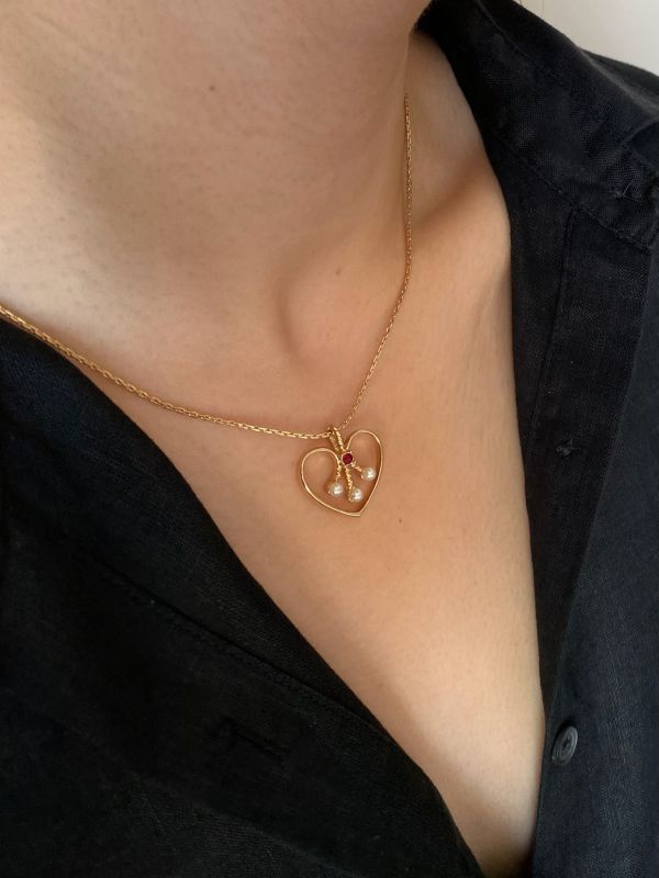 Avon愛心珍珠項鍊 | Vintage Signed Avon Heart-shape Mini Pearl Necklace 
