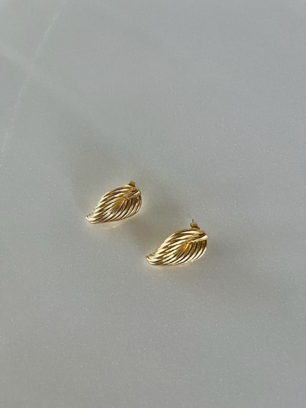 AVON 80年代金色樹葉弧形耳環 