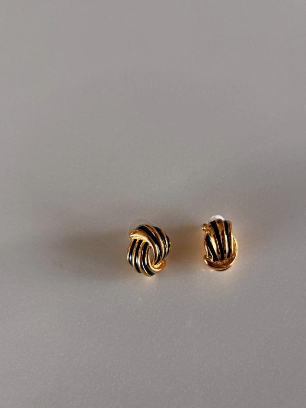 80s深藍金扭結耳環 