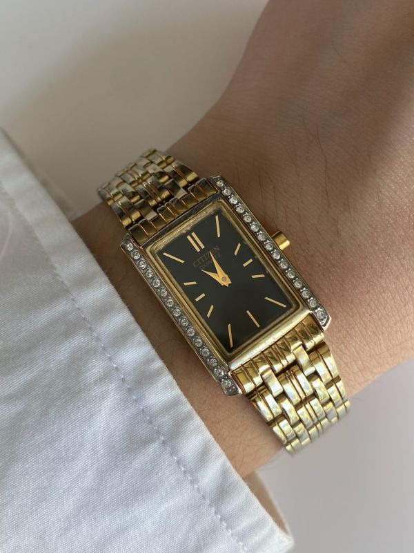 Citizen排鑽黑金長方錶 | Vintage Citizen with Diamonds in Rectangle 