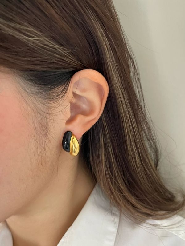 Vintage 海軍藍雙色耳夾 