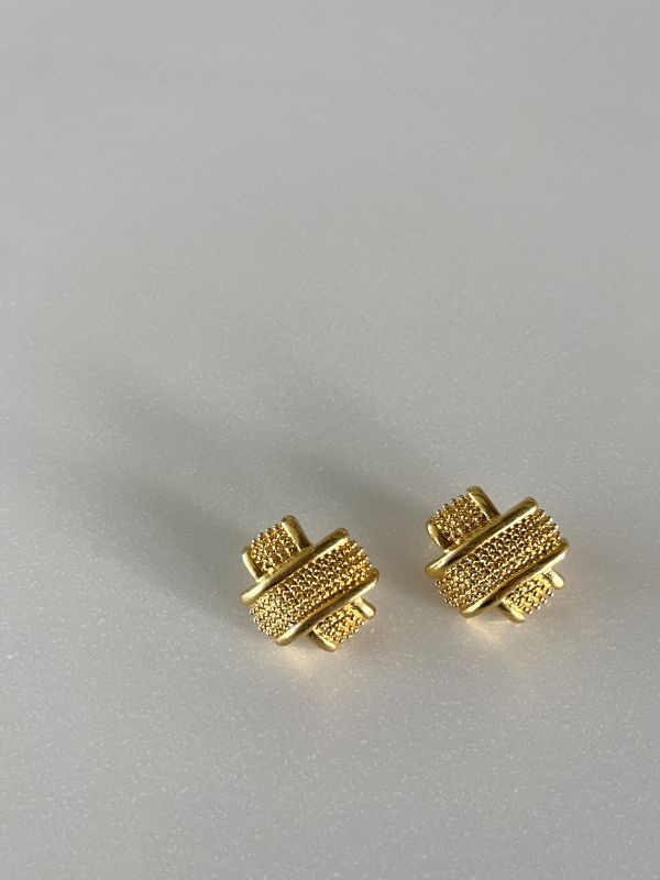 金色 X 編織耳夾 