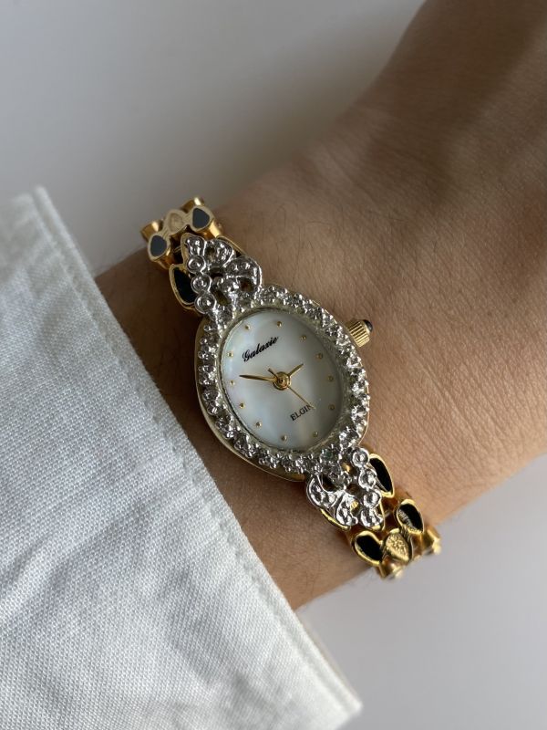 美國 Elgin黑珐瑯白蝶貝錶 | Vintage Elgin in Oval 