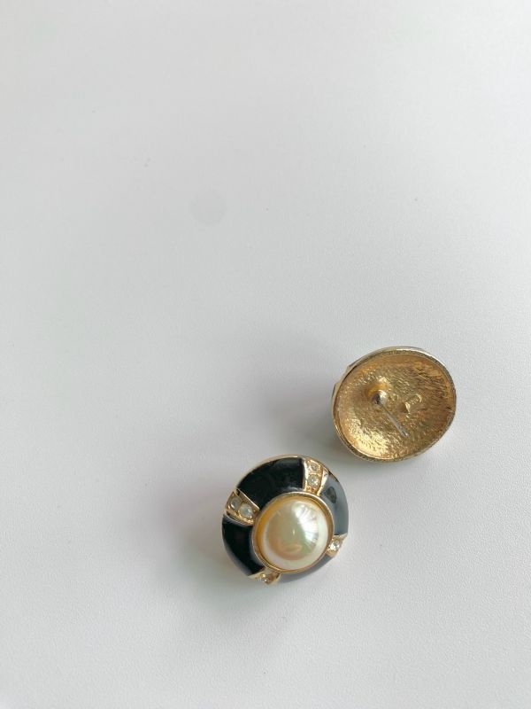 中古氣質珍珠水鑽耳環 