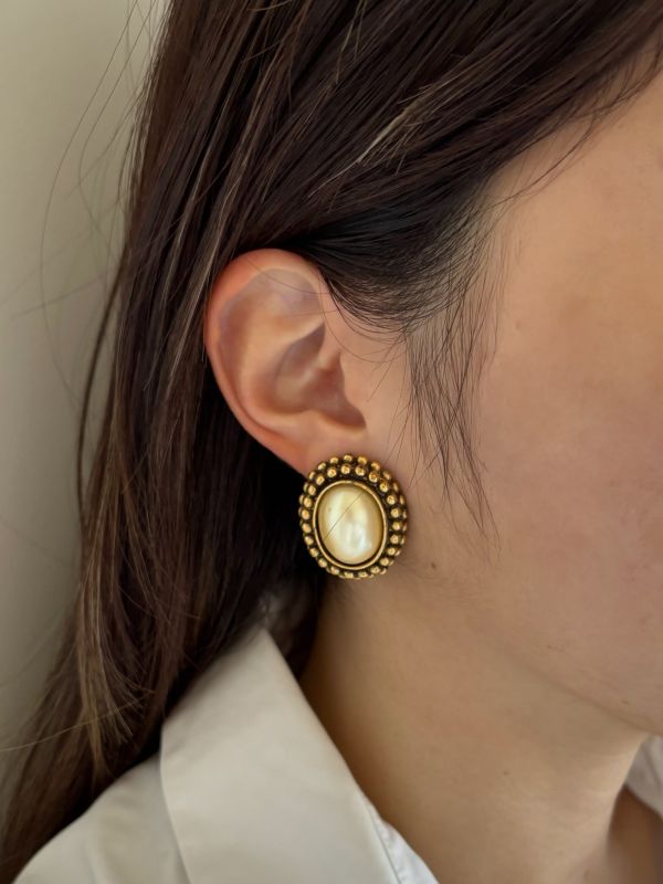 中古YSL古銅珍珠耳夾 