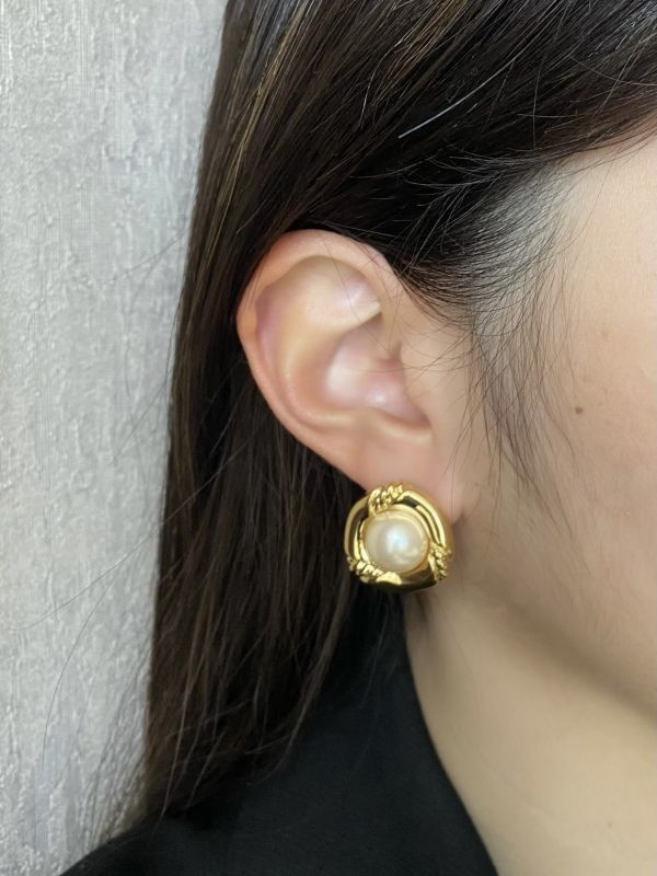 金色麻花珍珠耳環 