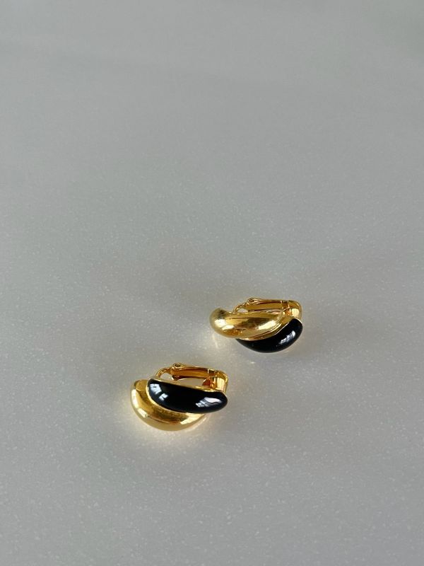 Vintage 海軍藍雙色耳夾 