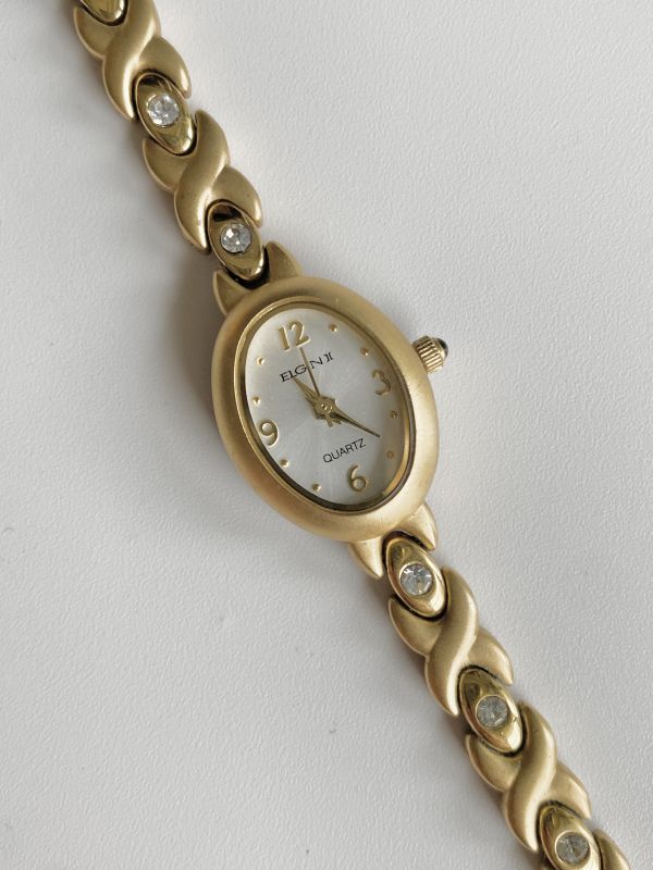 美國 Elgin白蝶貝橢圓水鑽錶 | Elgin Rhinestone Vintage Watch 