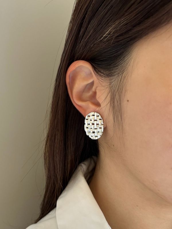 橢圓銀色編制耳夾 