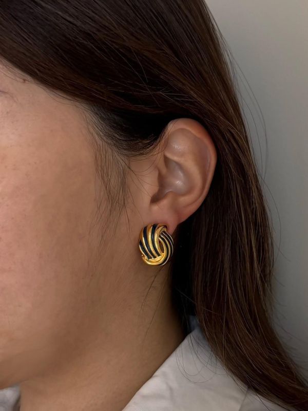 80s深藍金扭結耳環 