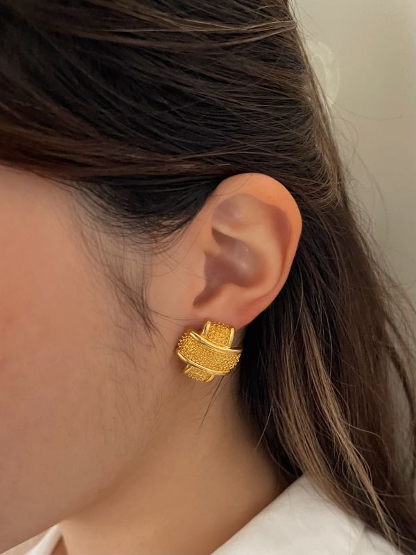 金色 X 編織耳夾 