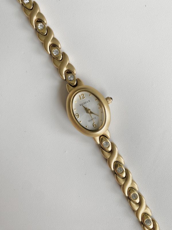 美國 Elgin白蝶貝橢圓水鑽錶 | Elgin Rhinestone Vintage Watch 
