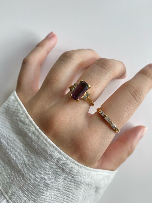 Avon中古紫色方讚戒指 | Vintage Avon Ring With Purple Diamanté 