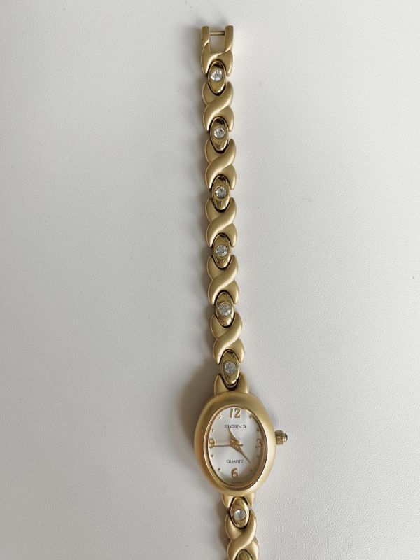 美國 Elgin白蝶貝橢圓水鑽錶 | Elgin Rhinestone Vintage Watch 