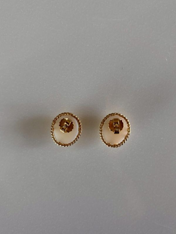 橢圓珍珠編繩耳環 