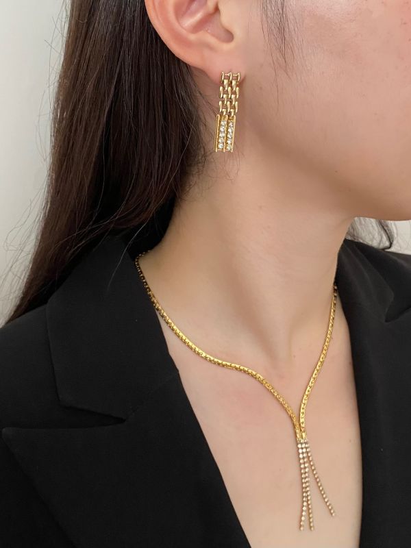 復古鋯石氣質長鍊耳環組 | zircon circle necklace and earrings set 