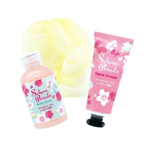 櫻花季限定 sakura parade櫻花香沐浴乳+護手霜+沐浴球組 櫻花季限定 sakura parade櫻花香沐浴乳+護手霜+沐浴球組