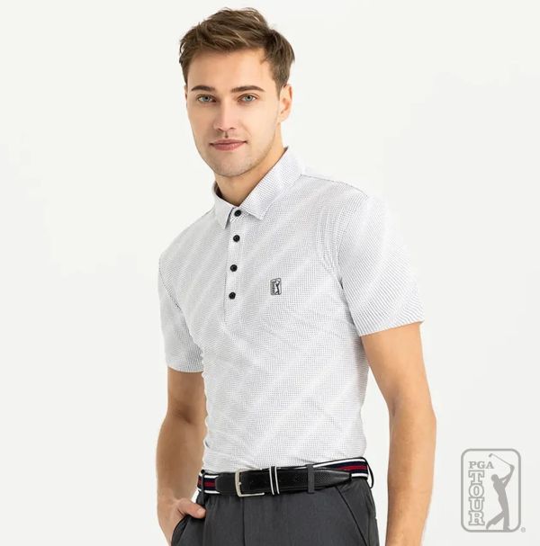 PGA TOUR-跨界流動線條印花POLO衫(男)-禮服藍/白 