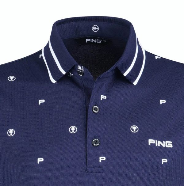 PING-男款獎盃印花休閒短袖POLO衫-深藍 
