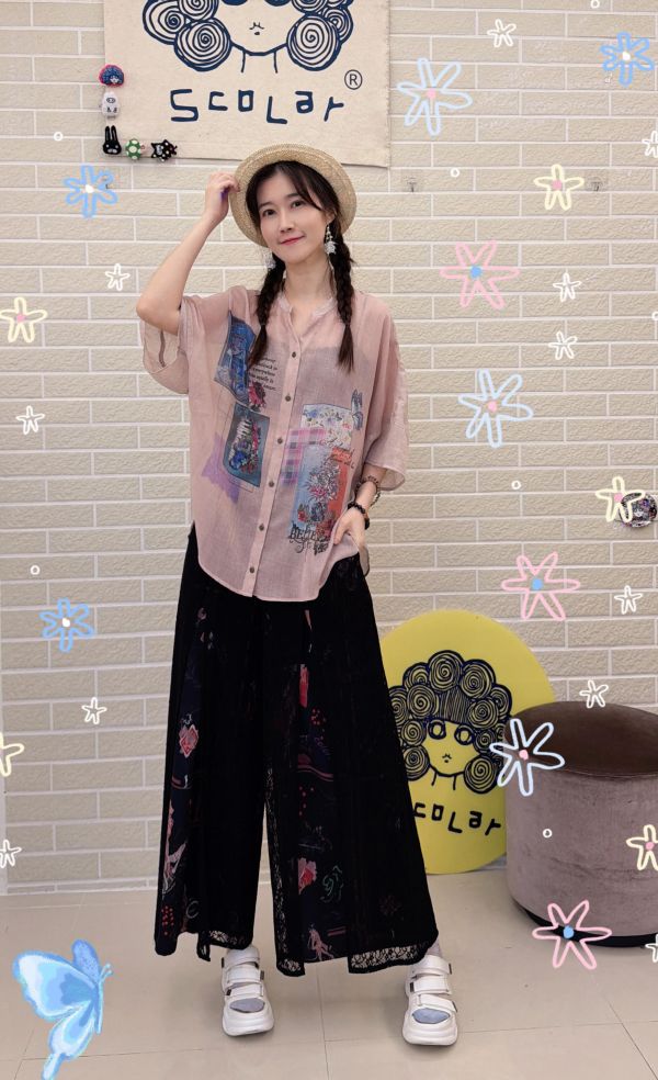 藝術印花微透感襯衫 