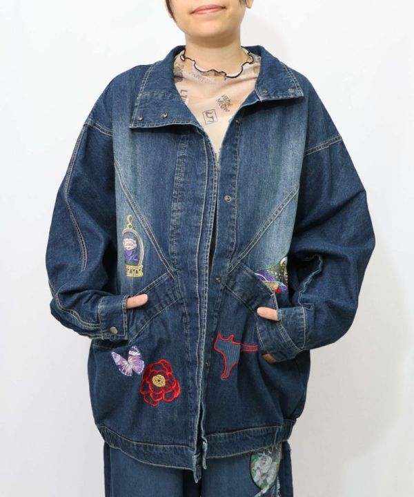 拼布丹寧褲 