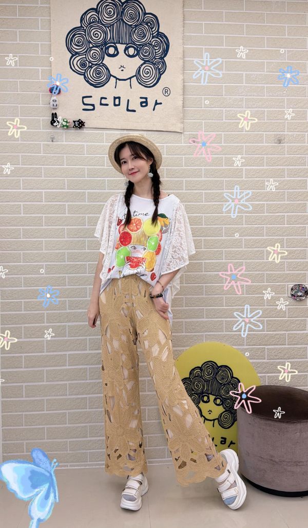 鉤針編織風格大花蕾絲褲 