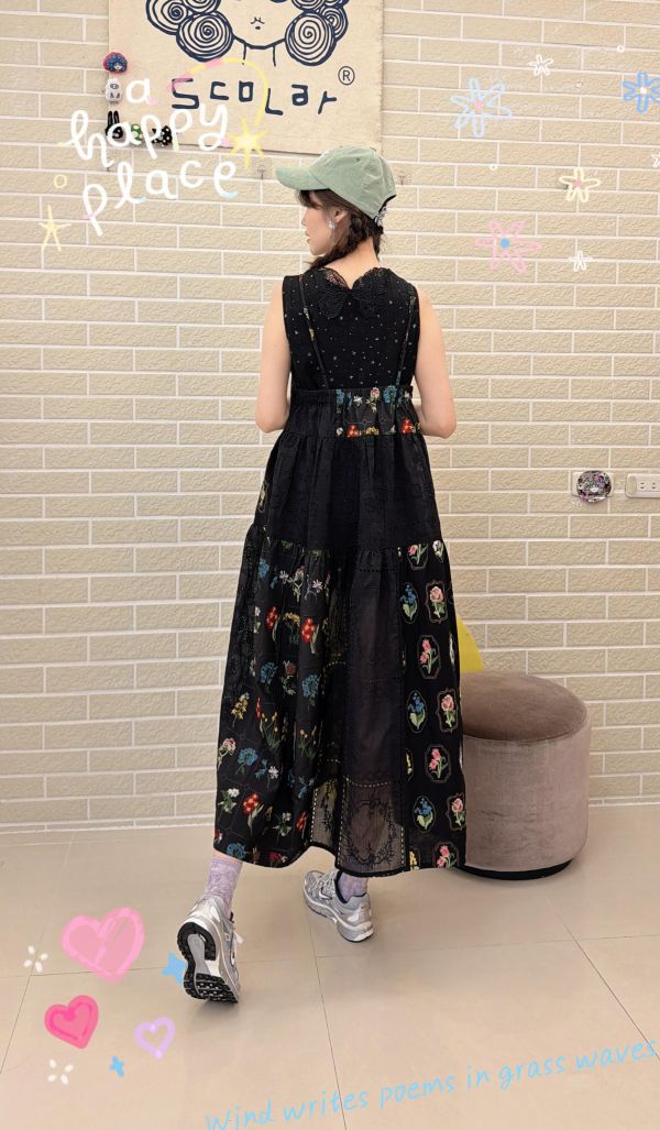 燒花拼接刺繡洋裝 