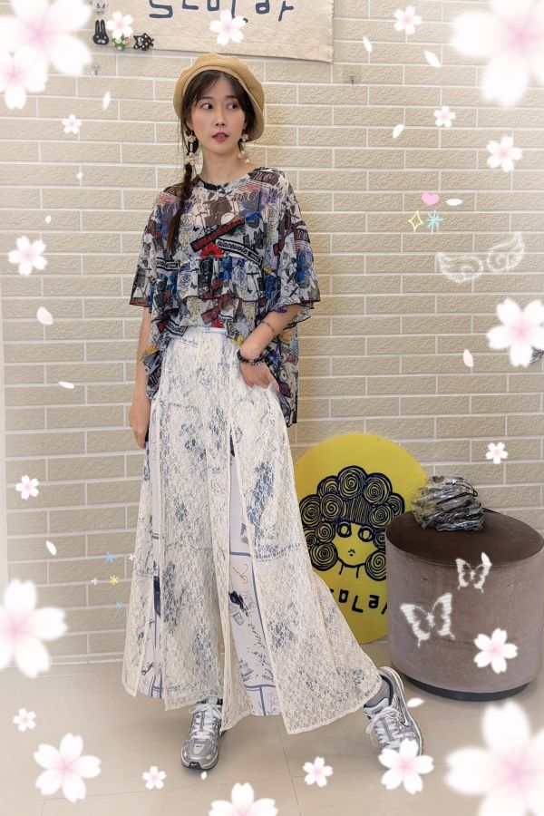 歐風蕾絲寬褲 