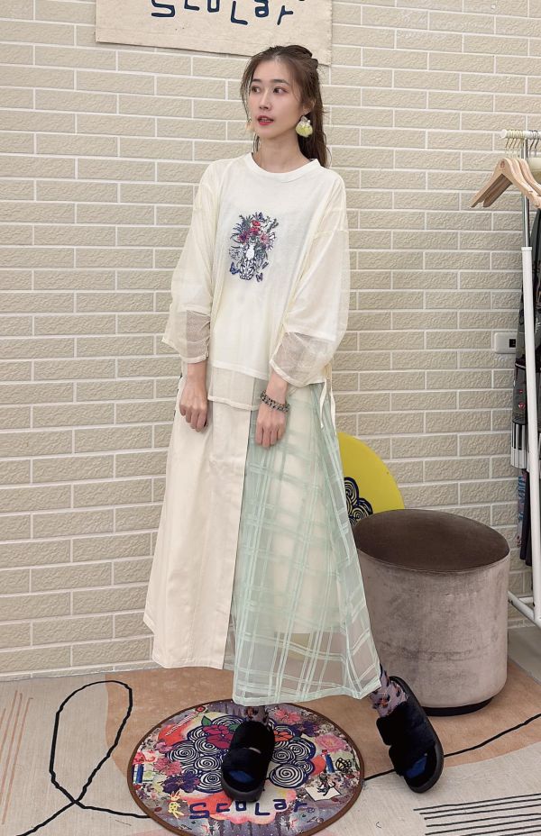 異材質拼接裙 