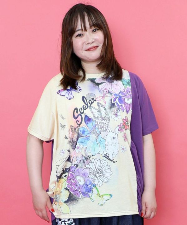 蝴蝶花卉拼接上衣 