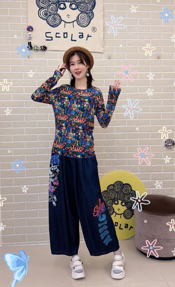 刺繡丹寧褲 