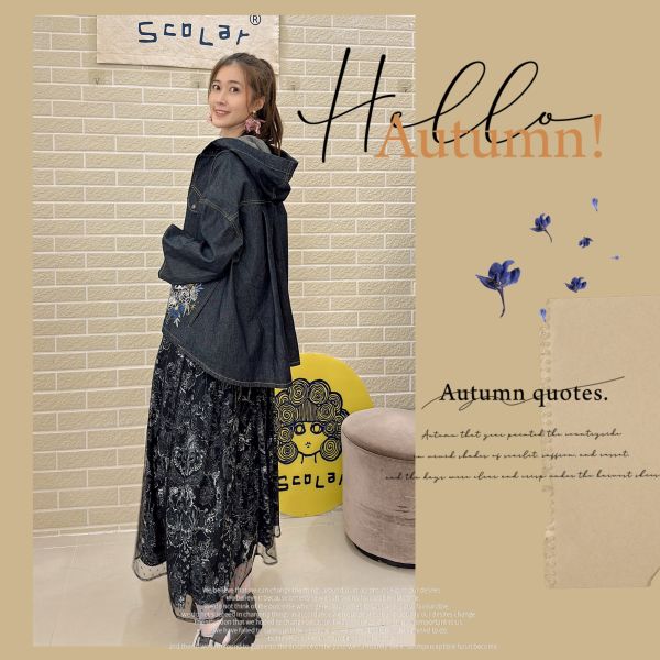 刺繡丹寧帽外套 