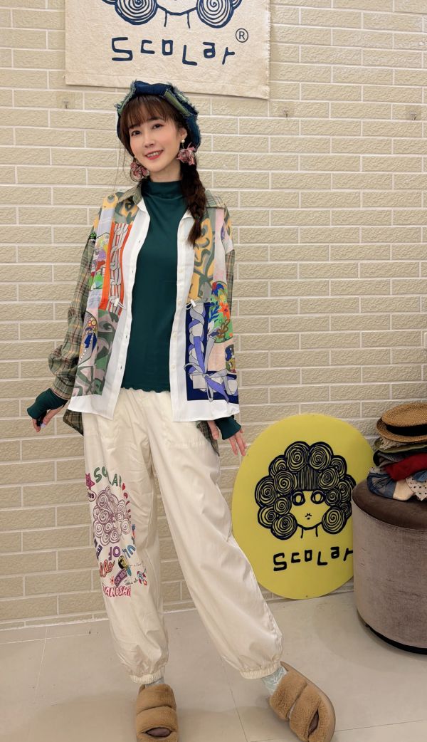 塗鴉拼接格紋襯衫 