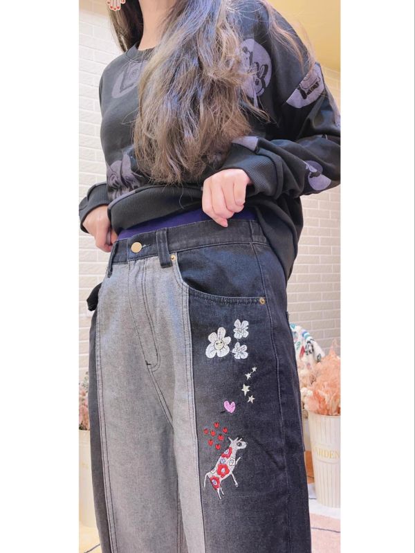 超顯瘦拼色牛仔褲 