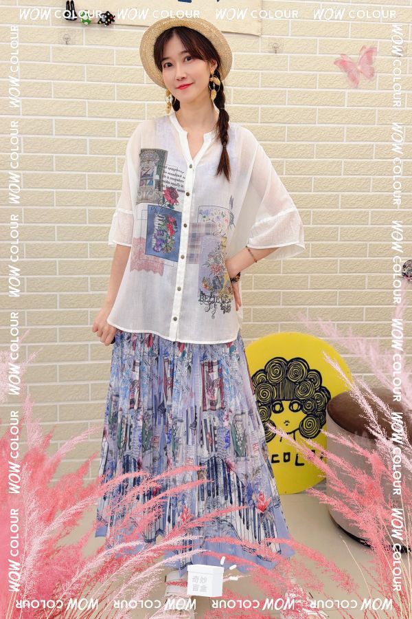 藝術印花微透感襯衫 