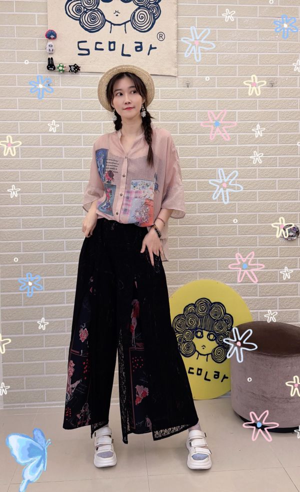 藝術印花微透感襯衫 