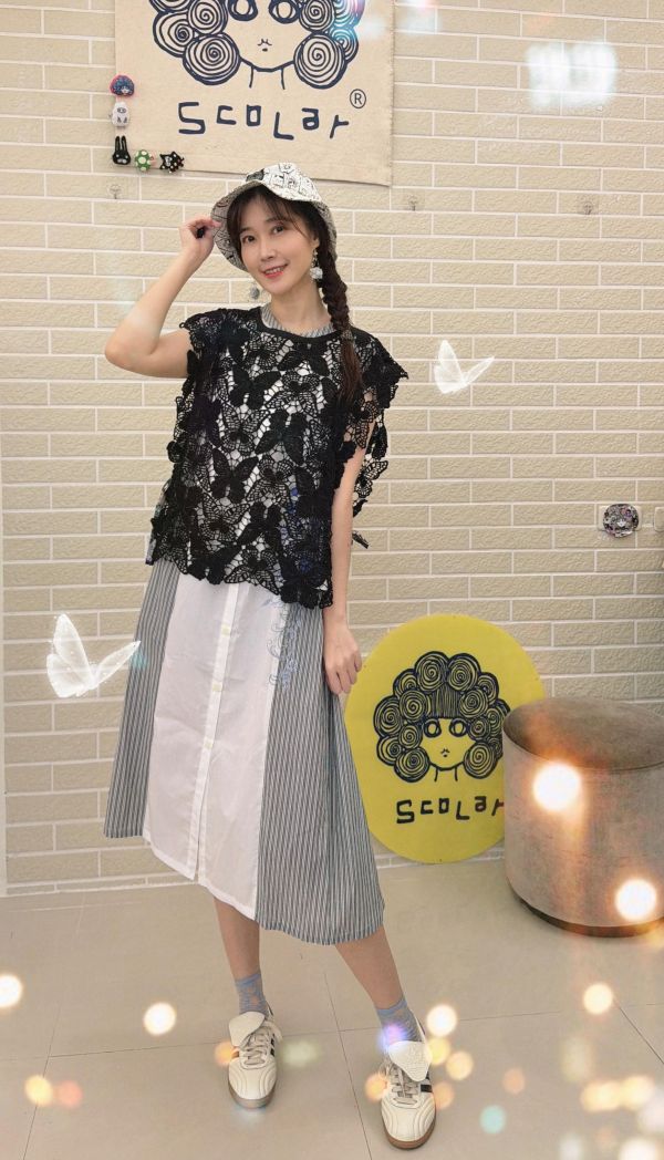拼接刺繡洋裝 