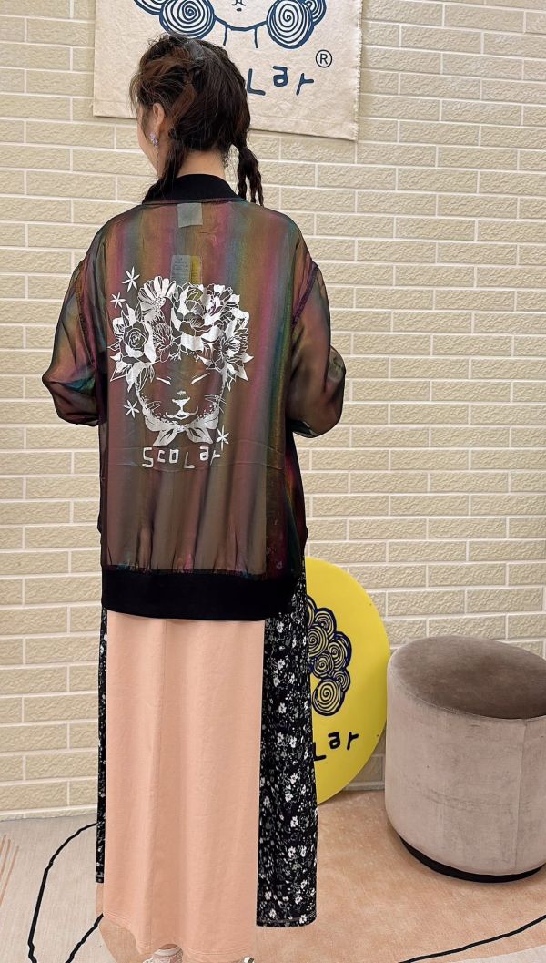 662貓咪光澤透紗夾克外套 